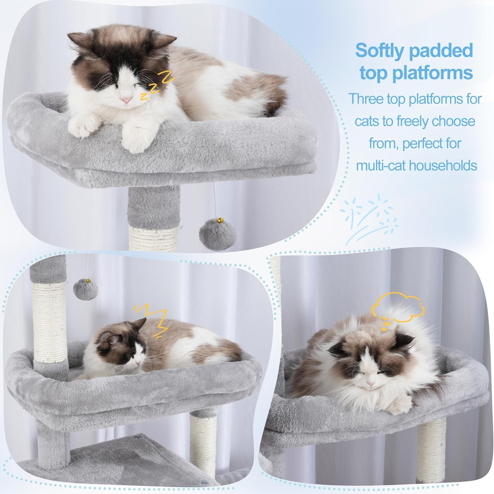 Cat Tree Tower, Scratching Posts with a Extended Part, Wide Platforms, Cozy Cond