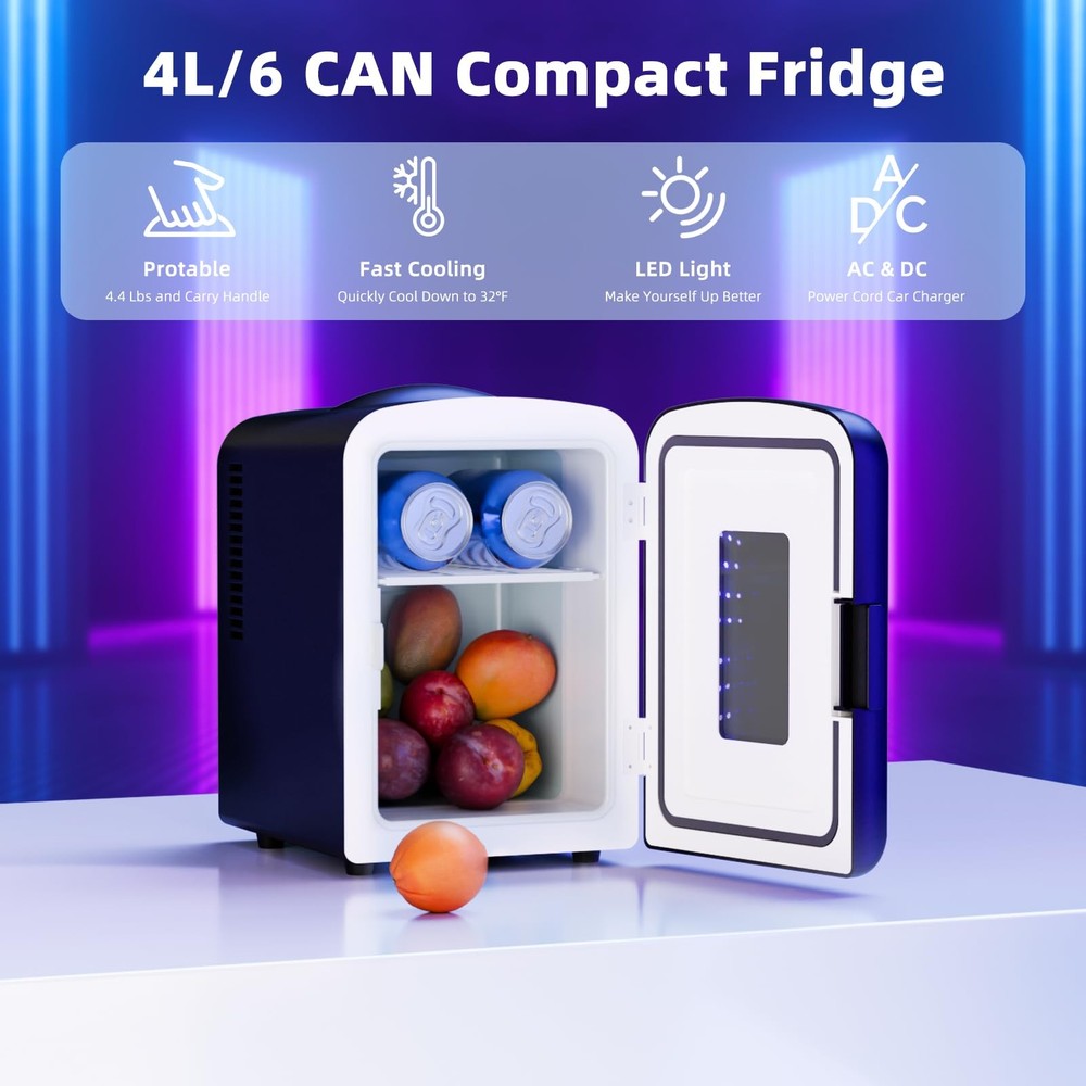 Mini Compact Refrigerator with Gaming Light, 4L Capacity/6 Cans Portable Mini...