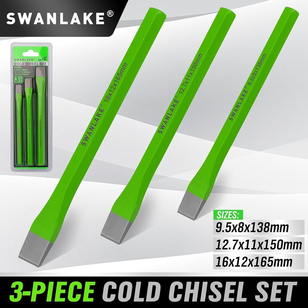 Impact-Ready 3-Piece Chisel Set - Heat-Treated Performance, Sharp Cutting Edge