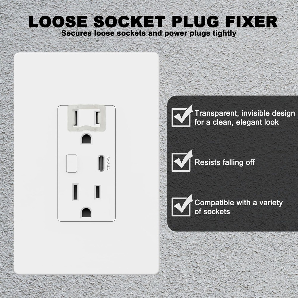 30 Pack Secure Plug Lock for Loose Outlets, Plastic Socket Tightener Insert -...