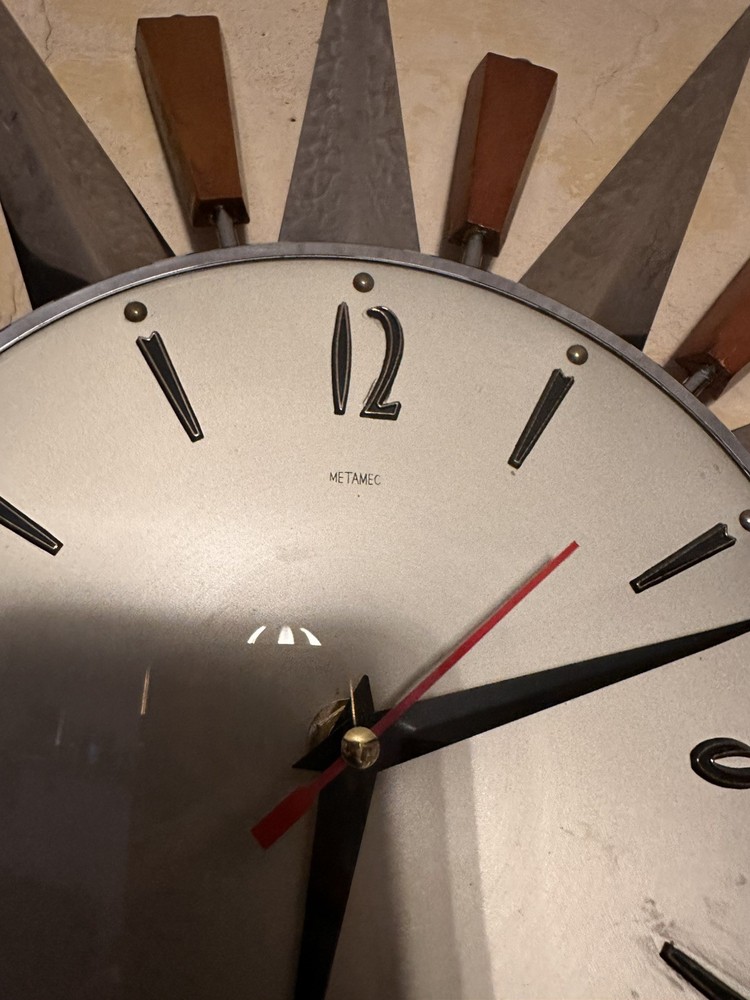 Metamec Sunburst Clock Silver version Working VGC 60’s