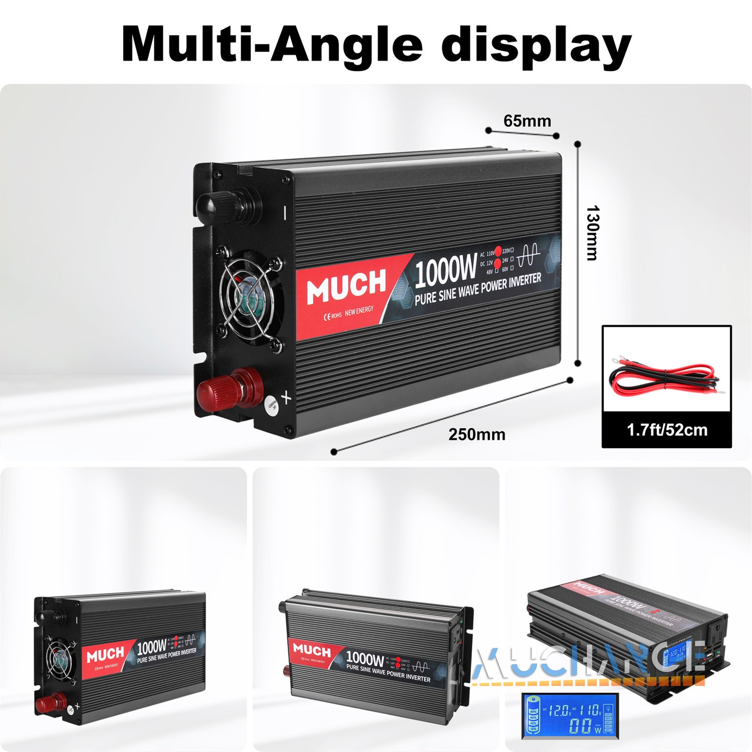 2000W 3000W 4000W Pure Sine Wave Power Inverters, DC 12V 24V to AC 110V 120V LCD