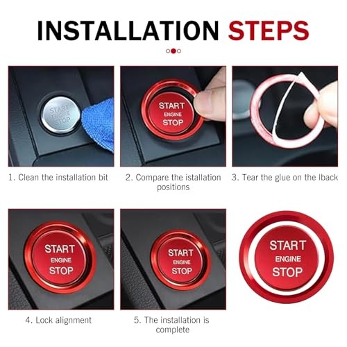 Car Engine Start Button Covers, Push Start Button Cover Stickers, 2 PCS Red