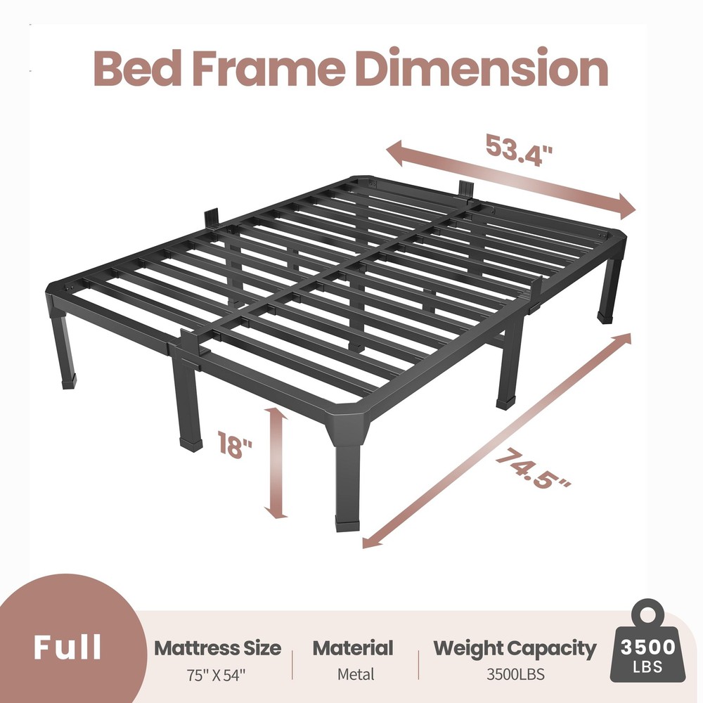 18 Inch Full Size Bed Frame with Mattress Slide Stopper - Double Black Basic ...