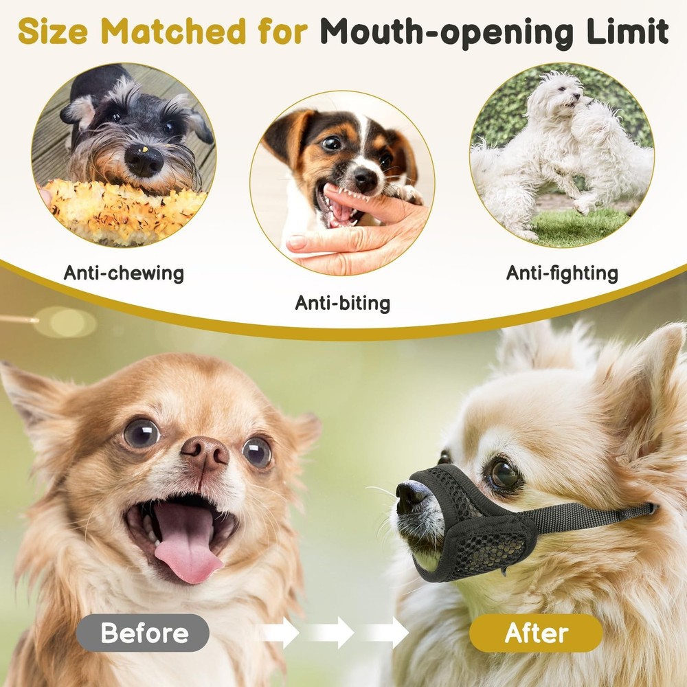 Mayerzon Mesh Muzzle for Short Snout and Small Medium Dogs Anti-Biting, Focus...