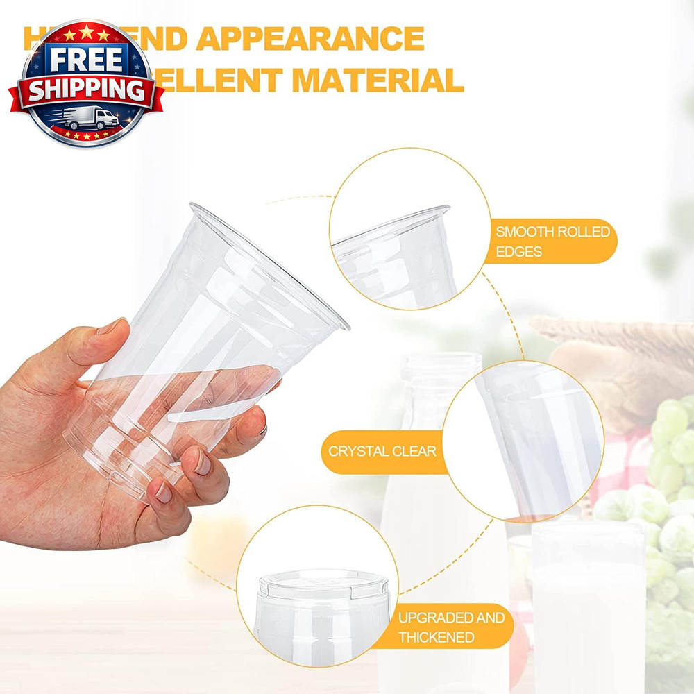 Clear Disposable Plastic Cups with Lids - 24 Oz, 100 Count