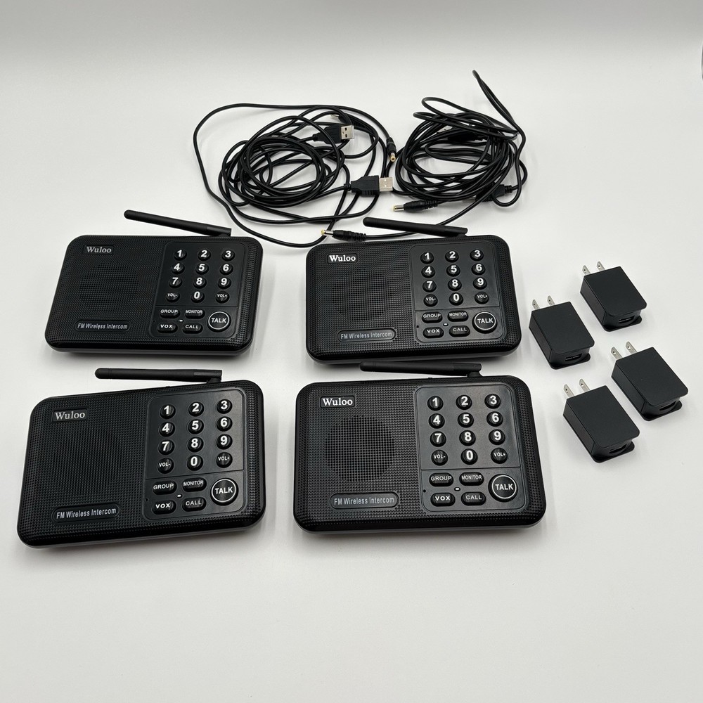 Wuloo Wireless Intercom System for Home 10 Channel 3 Code 1 Mile Range - 4 Sets