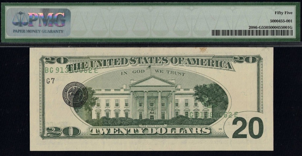 1999 $20 FRN 3RD ON REVERSE P.M.G #55