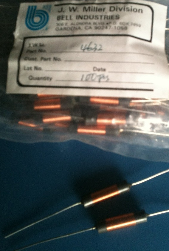 10x 4632 J.W MILLER INDUCTOR 100UH 400MA 5% 3 OHM AXIAL 7.4 x 22.22mm