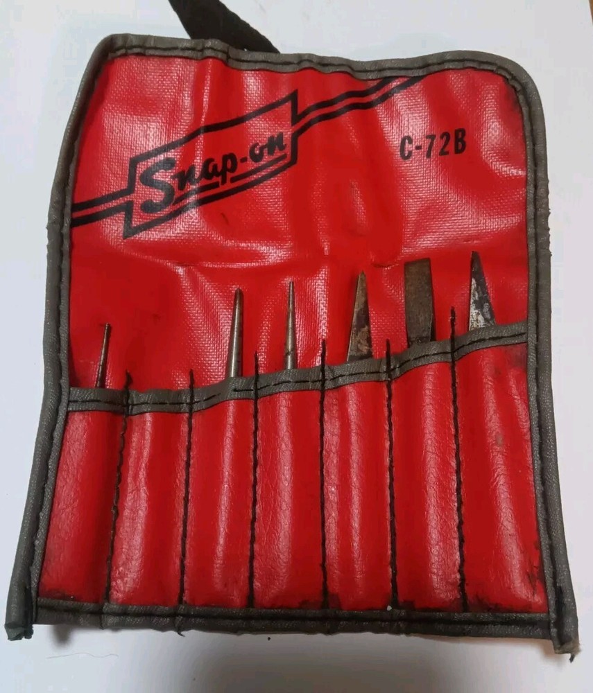 Snap-On C-72B  Mini Punch & Chisel Set In Red Roll Kit Bag 6 Tools