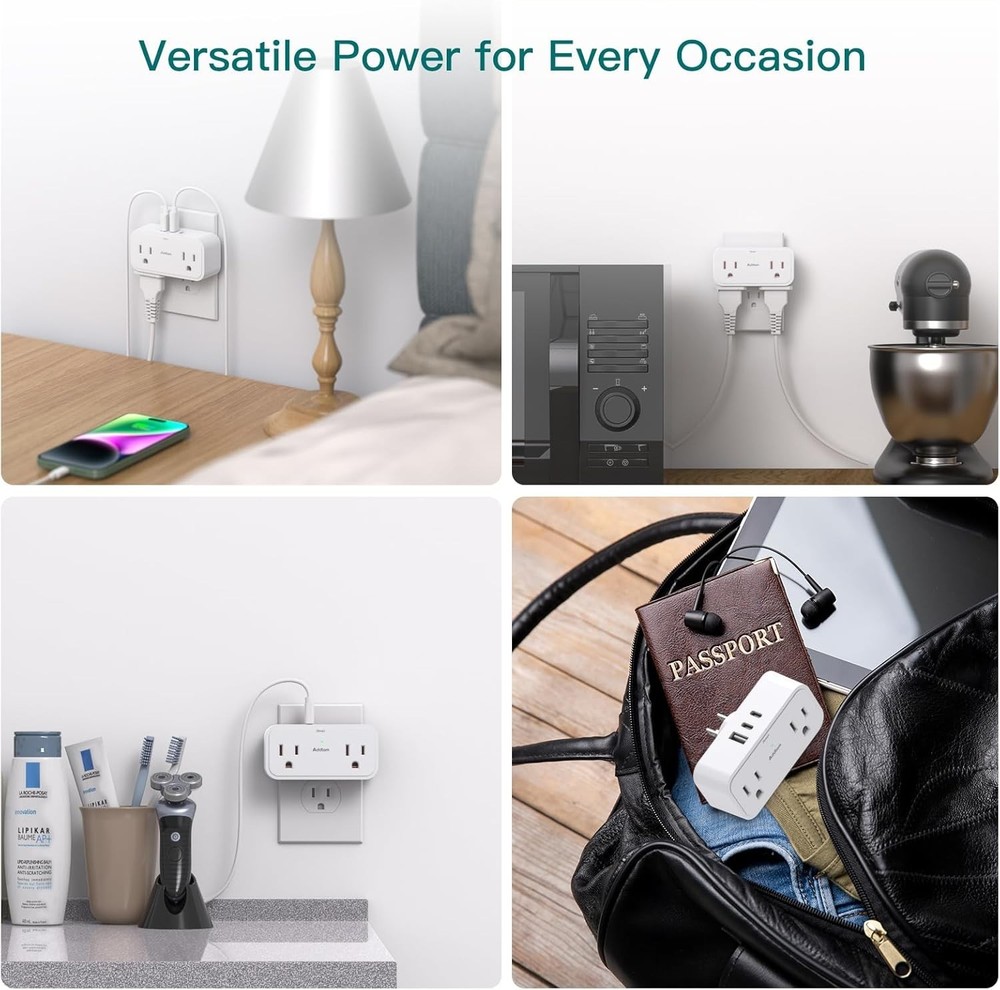 Surge Protector Extender 4 Outlets, 2 USB-C 3 USB, 3-Sided Wall Plug for Home