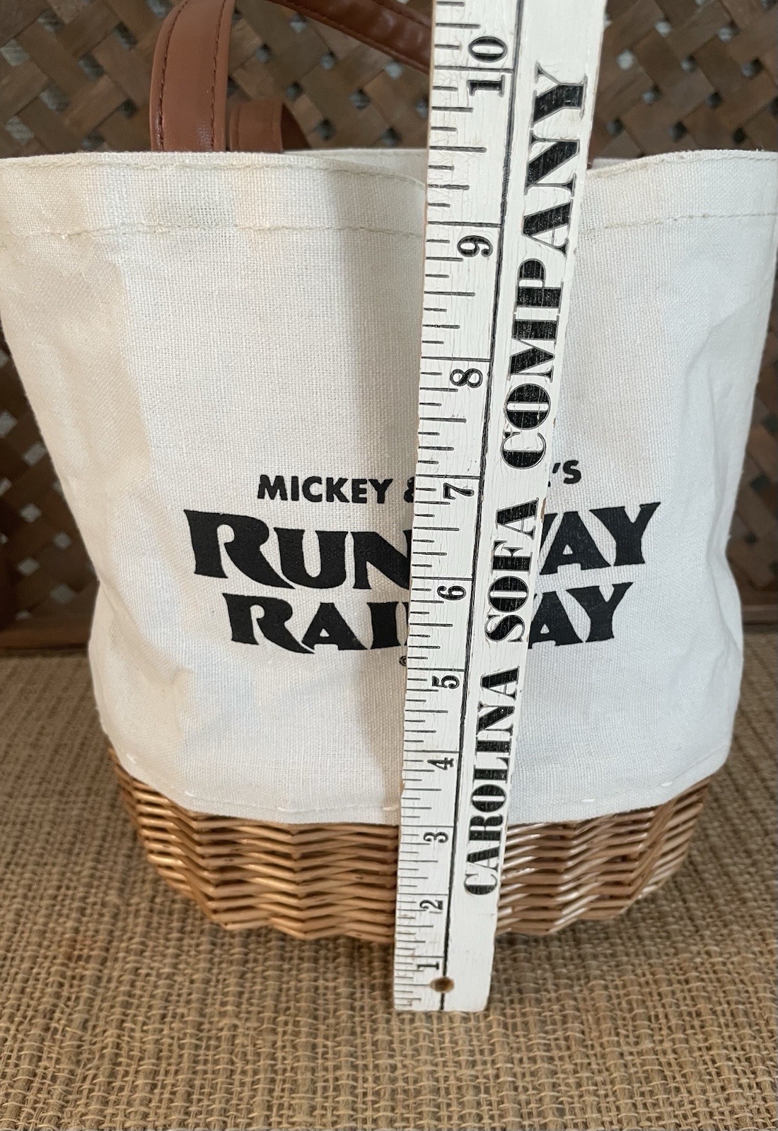 Runaway Railway Disney Mickey & Minnie’s Tote Bag Canvas W/Wicker Bottom