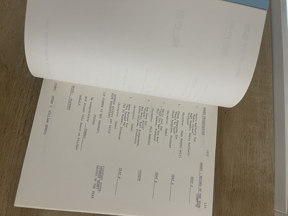 21st Grammy Awards Show (1979) Original Screenplay Script First Draft
