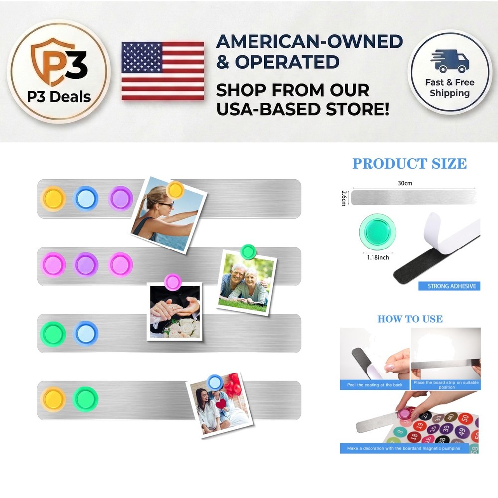 Compact Frameless Magnetic Strips with Bright Magnets - 4-Pack for Easy Memoing