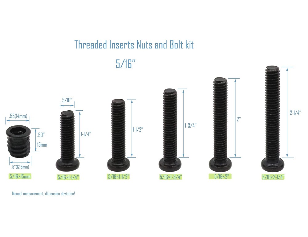 LBY 25 Sets Threaded Insert Nuts and Bolt Assortment Kit, 5/16-18 × 15mm Th