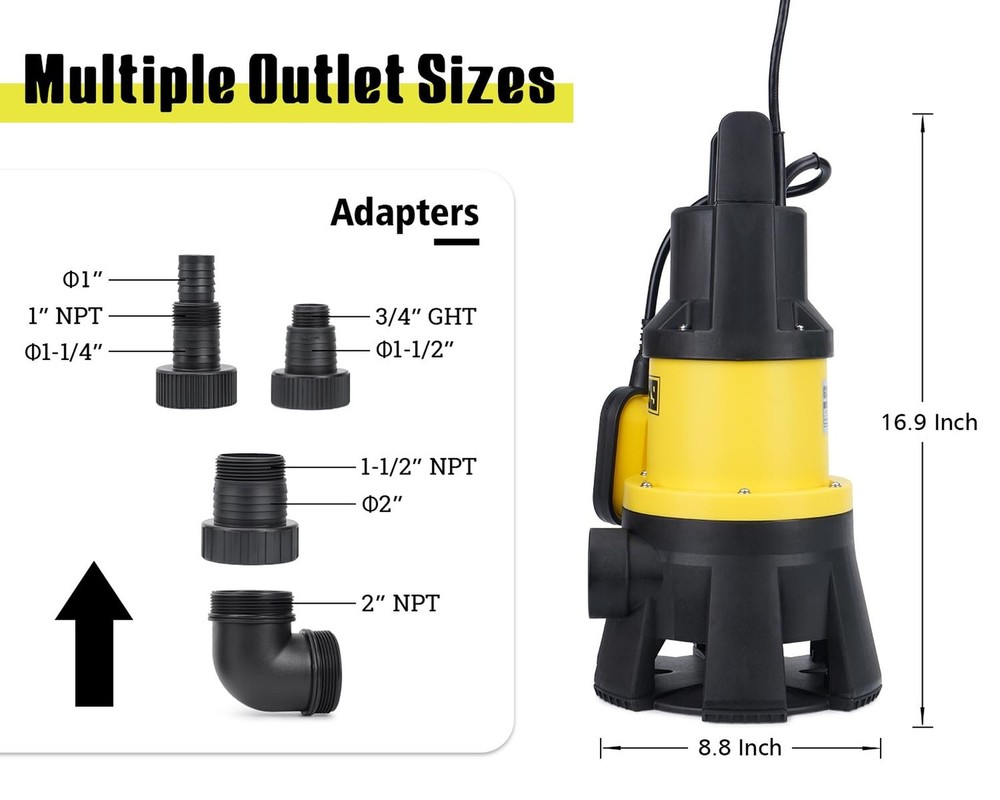 6000GPH Submersible Sump Pump with Float Switch1.5HP Sewage Effluent Pump wit...