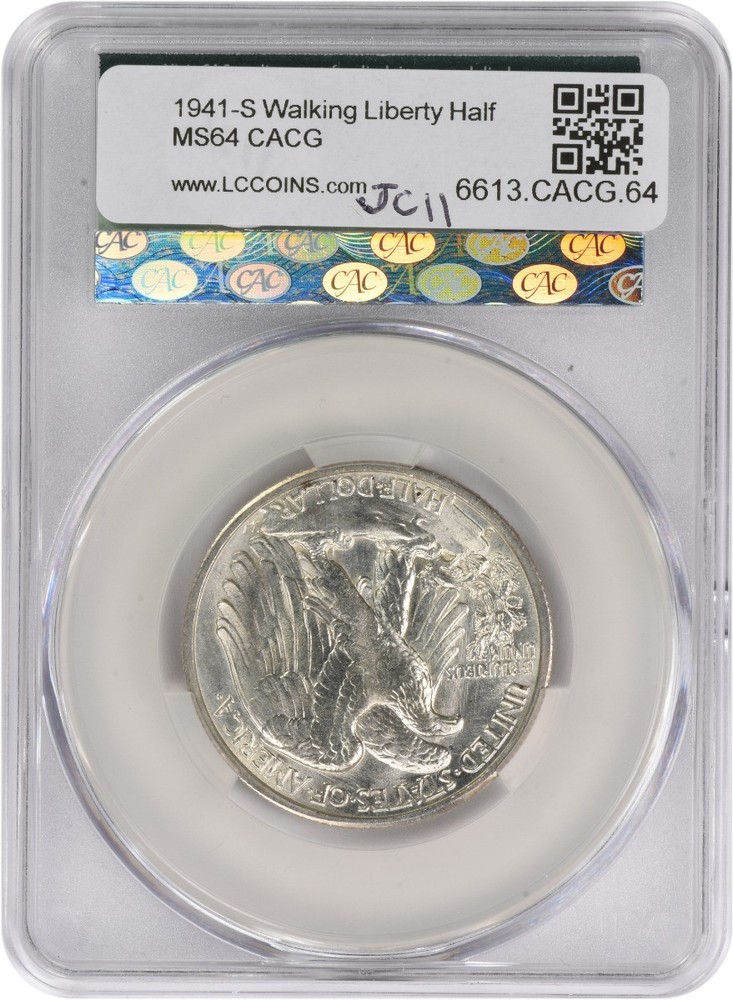1941-S Walking Liberty Silver Half Dollar MS64 CACG