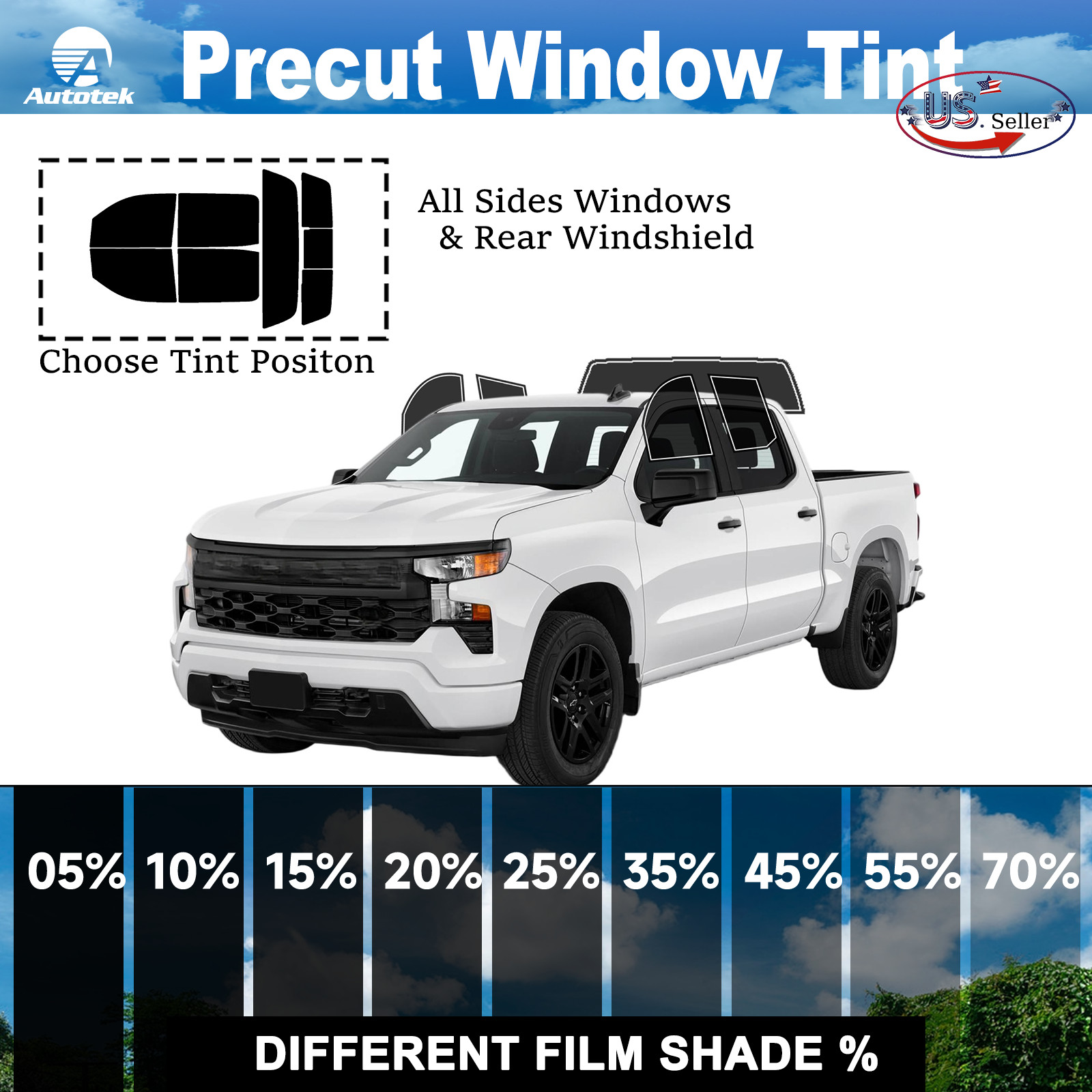 Computerized Custom PreCut 2Ply Window Tint Film Kit For ALL Silverado 1500 Crew