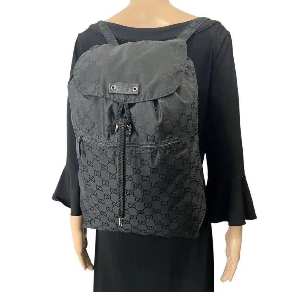 Gucci GG Patterned Nylon Backpack Day Pack Black GC0426145