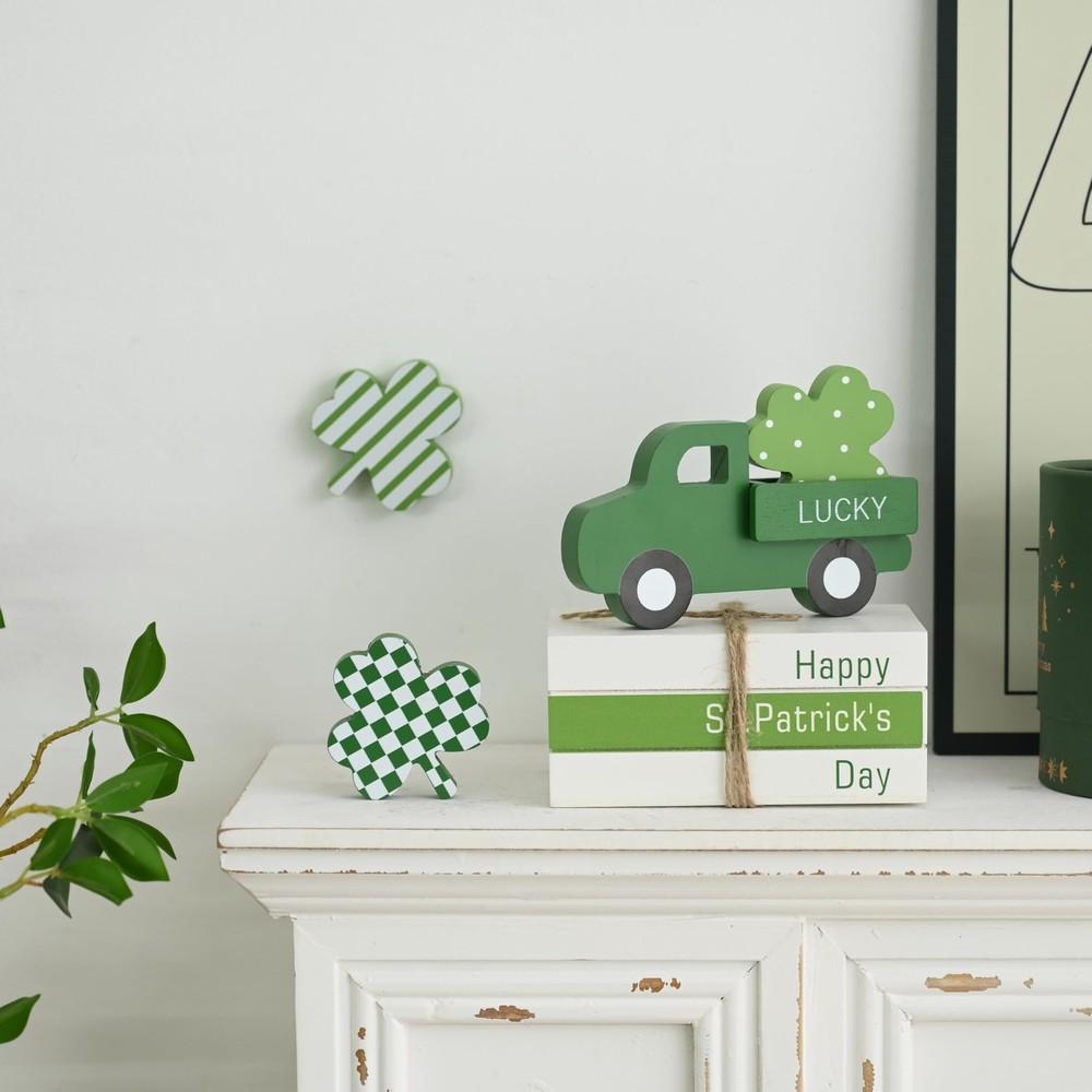 FESTGLOX St Patricks Day Decor, St Patricks Day Decorations Wood Book Stack ...