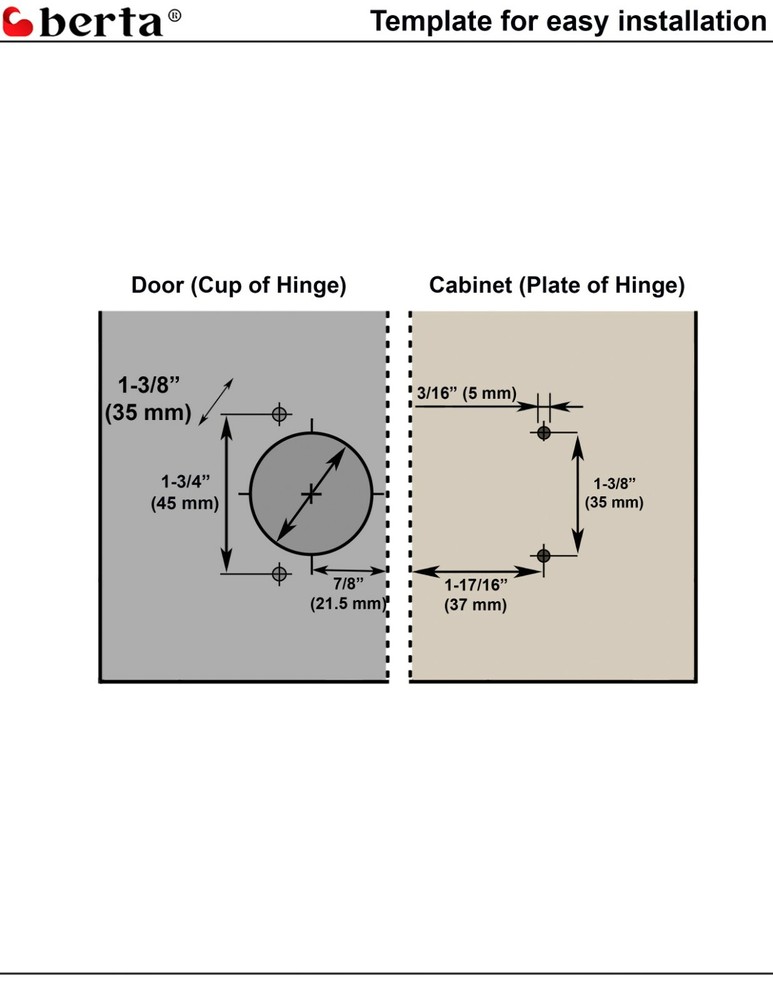 Berta Full Overlay Soft Closing Frameless Cabinet Door Hinges (50 Pack)