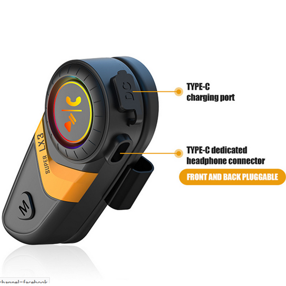 Bluetooth Wireless BT Helmet Intercom Headset TYPE-C Charging Fit For Motorcycle