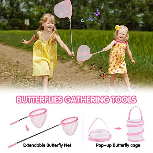 Bug Catcher Kit for Kids, Bug Catching Kit with Binoculars, Magnifying Pink