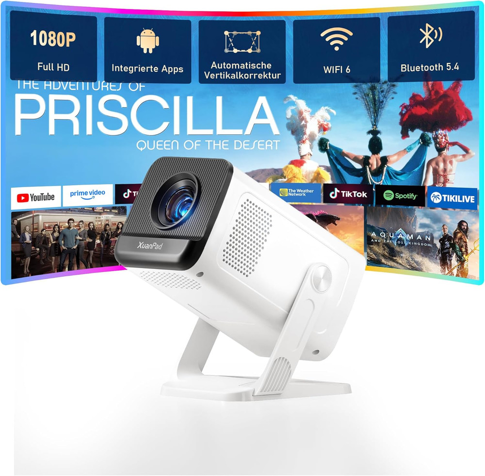 【White Projector & Built-In Apps】  Mini Projector with Wi-Fi and Bluetooth, Full