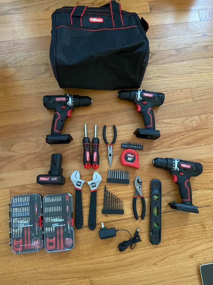 LOT 2  HYPER TOUGH 12 VOLT cordless drill driver  accessories