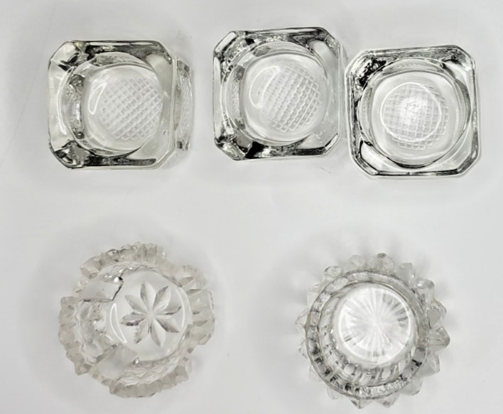 5 Salt Cellars Patterns Clear Side EAPG Zipper Side Cut Design, Small Glass
