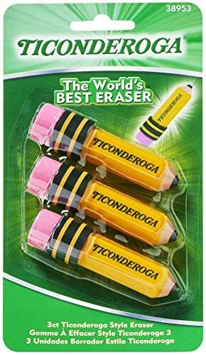 TICONDEROGA Erasers, Pencil Shaped, Latex-Free, Yellow, 1-3pak (38953)