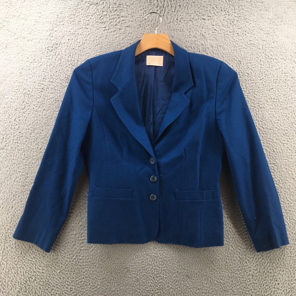 Pendleton Blazer Mens 12 Solid Blue Wool Collared Long Sleeves Front Buttons