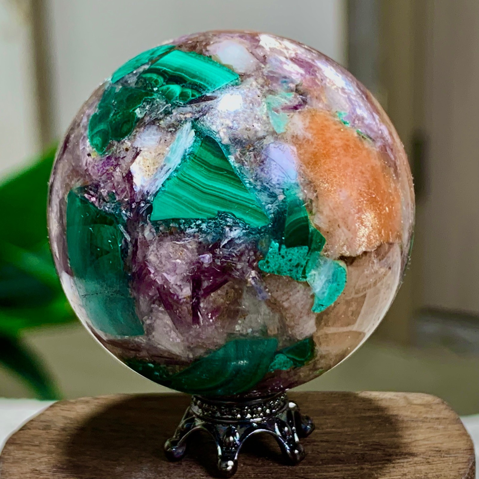 98G Newly discovered rare malachite purple mica symbiotic sphere restoration