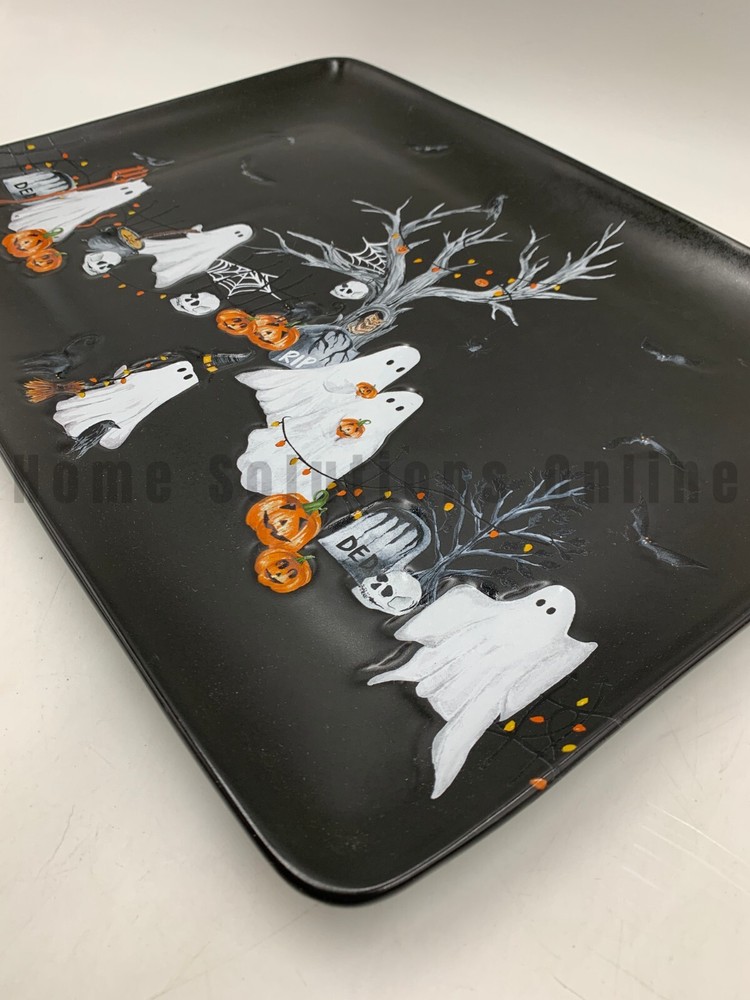 Pottery Barn Scary Squad Stoneware Rectangular Serving Platter Black 16" #X729
