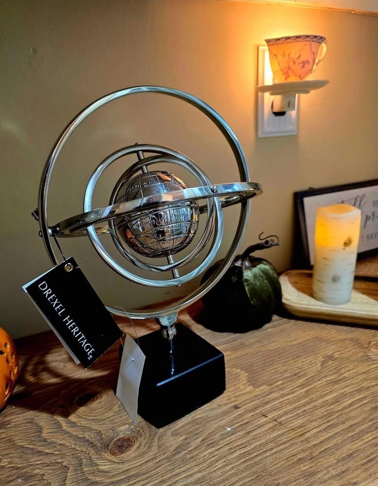 Drexel Heritage Silver Metal Armillary Sphere Decorative Tabletop Rotating Globe