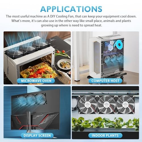 3X120mm Computer Fans with AC Plug & Speed Controller - 12V DC Cooling 3x120mm