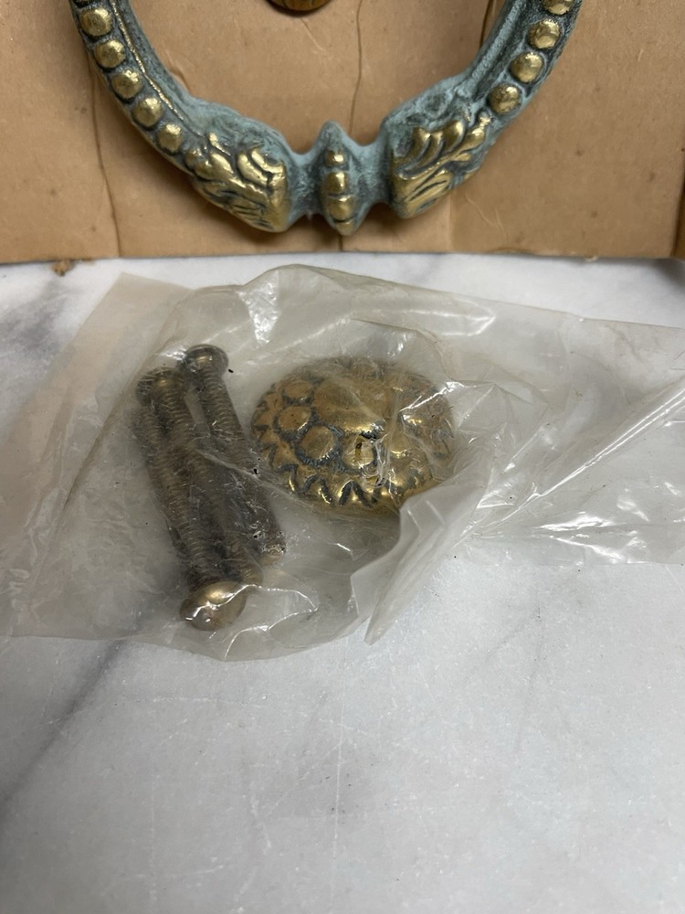 VTG Solid Brass Lion Head Door Knocker With Hardware NOS