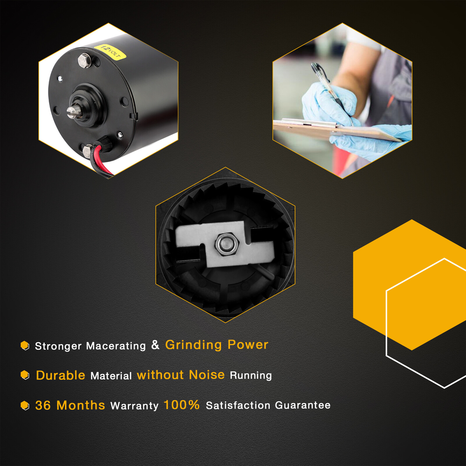 37041-0010 Marine Toilet Macerator Pump Motor Set Fits Jabsco 37010-Series 12V