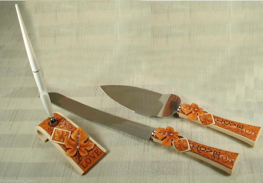 Fall Themed Cake Server Set, Pen Set | Rhinestone Accents | Decorative