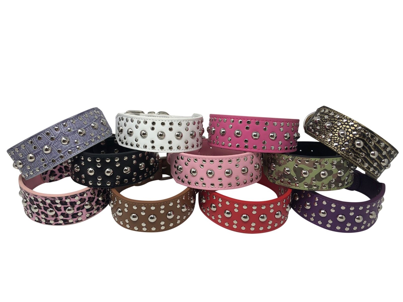 Dog Collar, Studded Rivet, Adjustable Faux Leather,  2" wide,  S M L XL