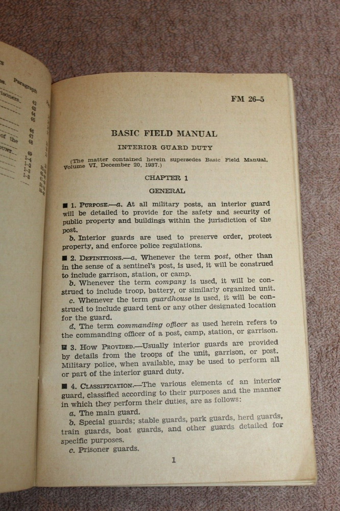 Original WW2 U.S. War Department "Interior Guard Duty'' Book, 1942 dated