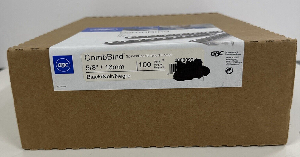 GBC CombBind Binding Spines, 5/8", Black, 100 Pack