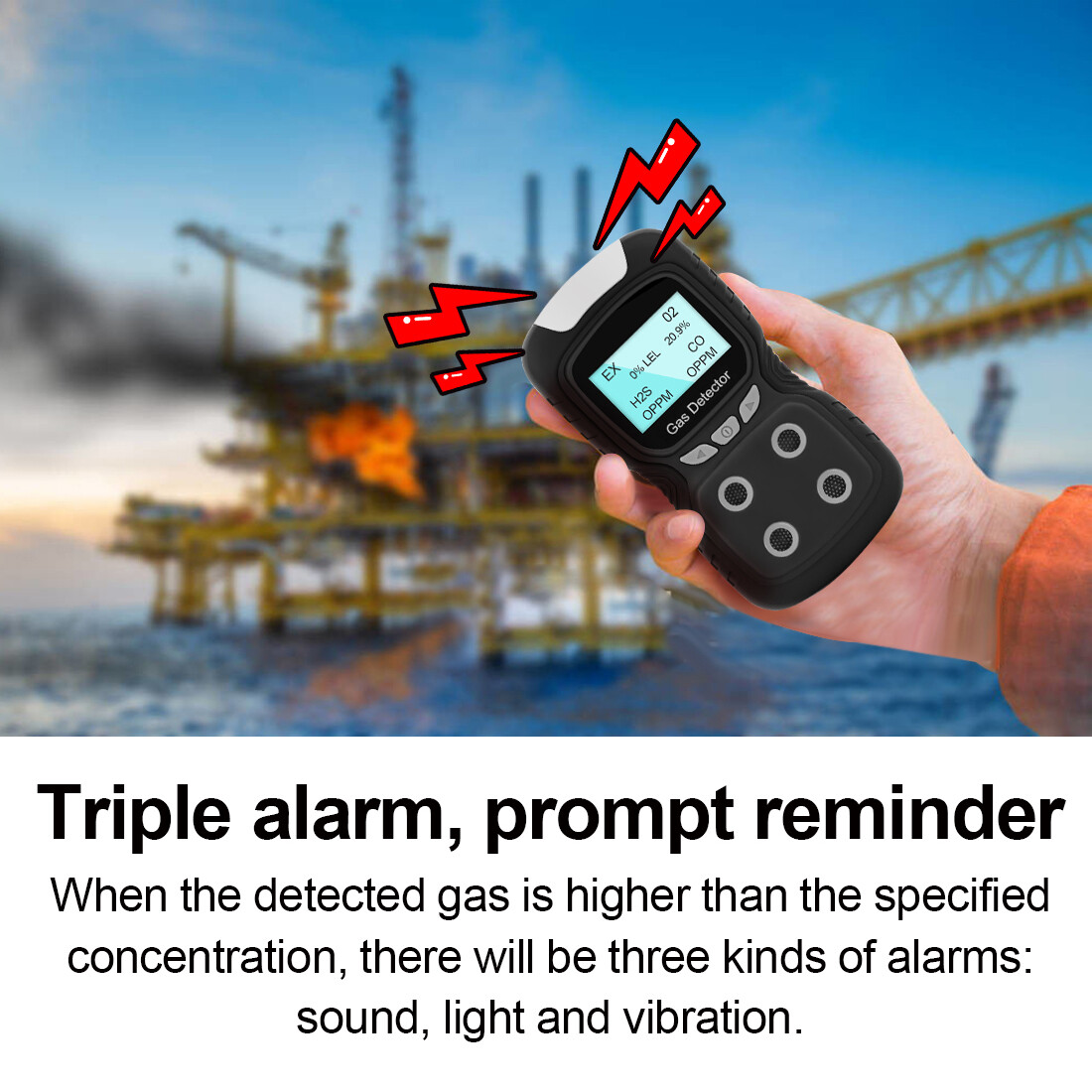 4-Gas Monitor Meter Tester Analyzer Portable Gas Detector Rechargeable Gas Clip