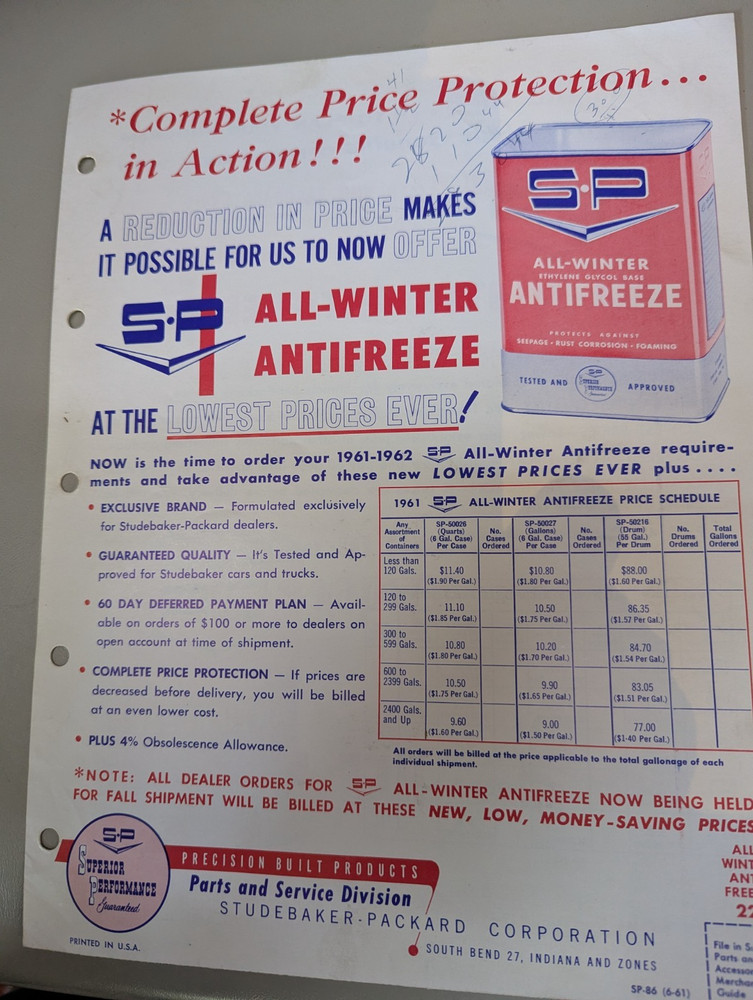 Studebaker Accessories Antifreeze Flyer