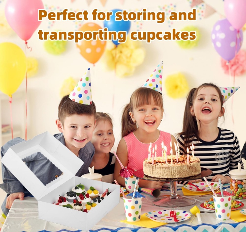 Pre-folded 12 count Cupcake Boxes, 15-Set Cupcake Container with Window Trans...