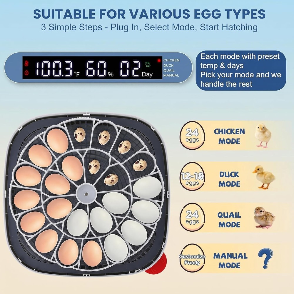 24 Egg Incubators for Hatching Eggs - Automatic Temperature Control and Egg