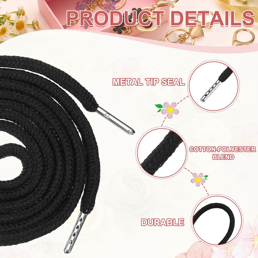 2 Pcs Hoodie Strings Drawstring Cords with Easy Threader (Black)