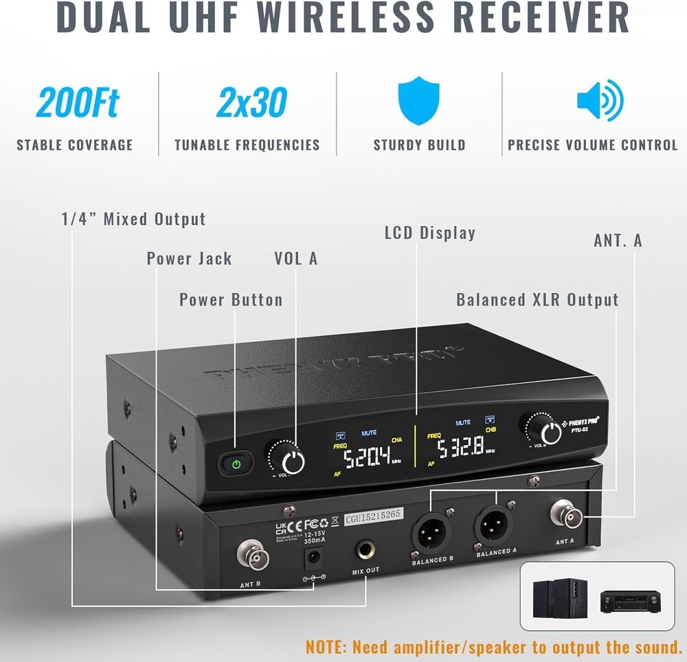Wireless Microphone System Cordless Dynamic Microphones for Singing, Karaoke