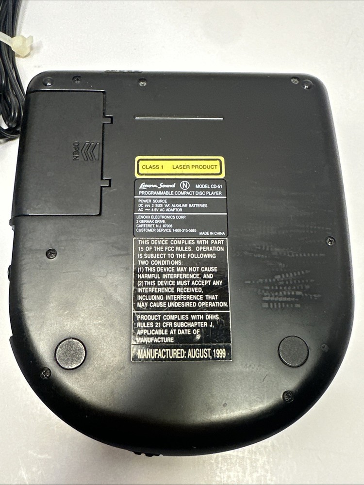 Lenoxx Sound Programmable Compact Disc Player Model CD-51 AC/DC Plug In