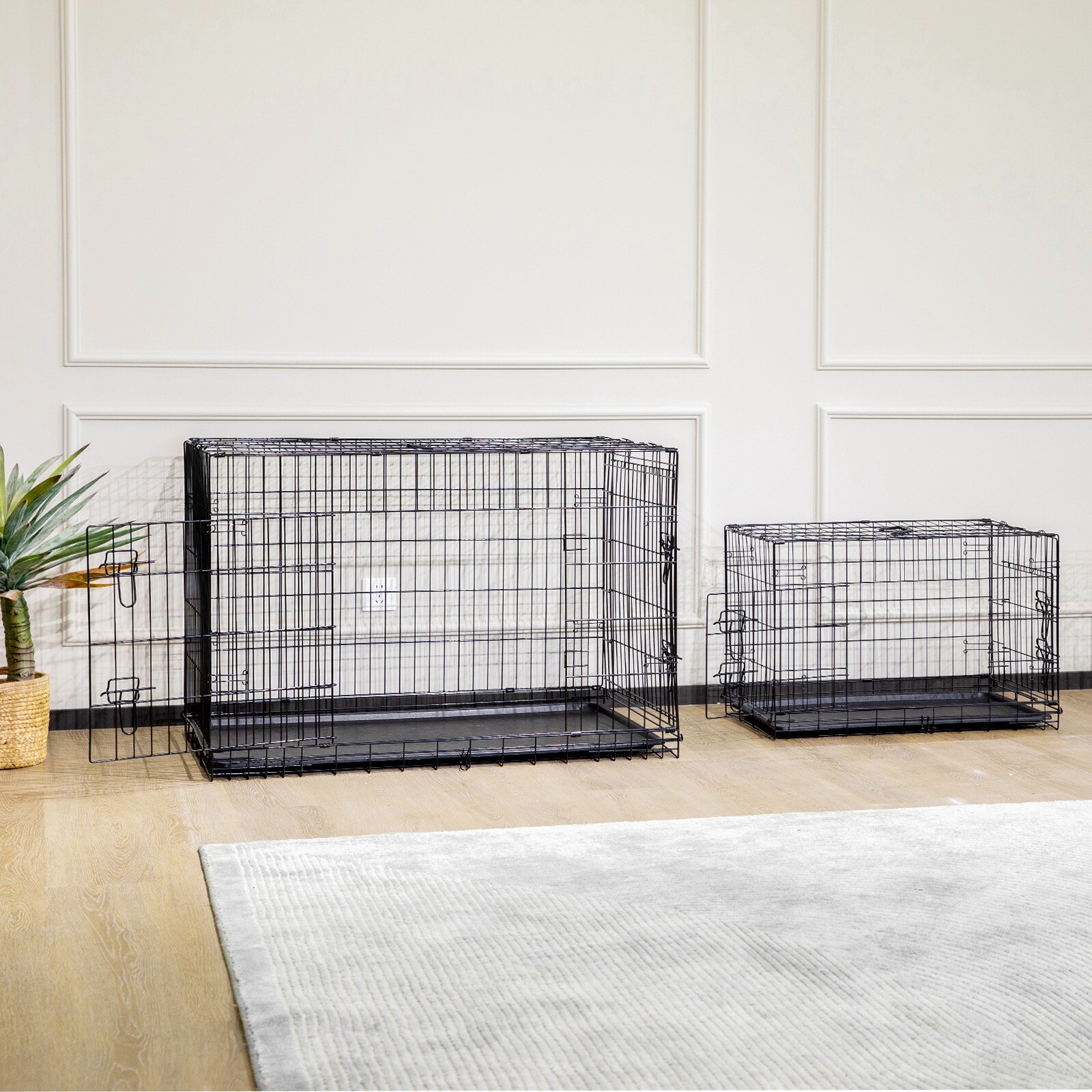 Dog Crate Double Door Pet Cage Wire Metal Kennel Removable Tray Divider Panel